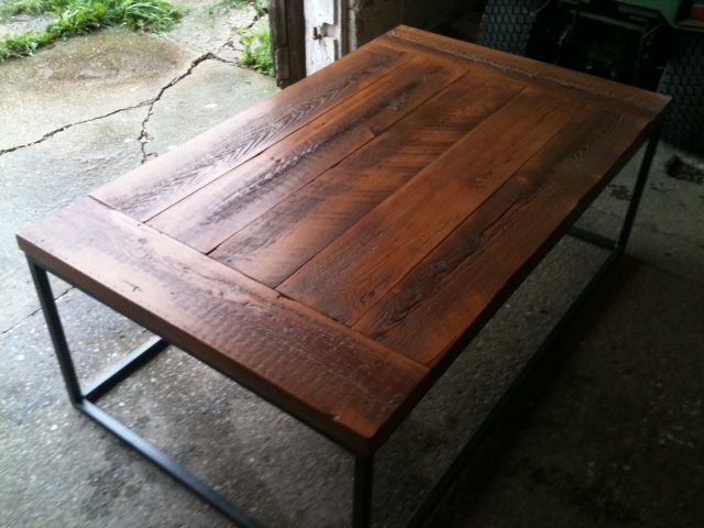 Reclaimed Wood Plank Table Top with Metal Edge